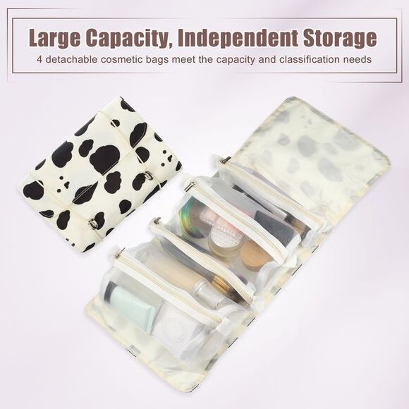 Milk Cow Roll Up 4 in 1 Travel Removable Cosmetic Hanging Toiletry Bag - Picture 2 of 6